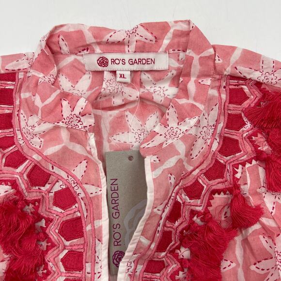 Ro’s Garden Alessandra Asha Long Kurta Red Printed Cotton Dress Tassel Trim - Picture 3 of 7